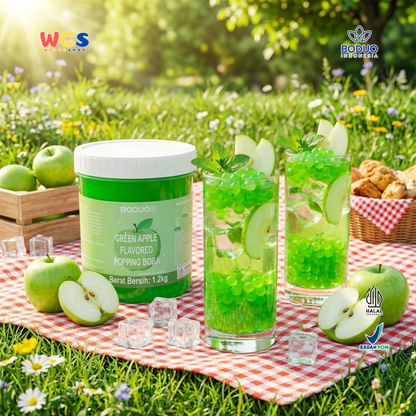 BODUO Green Apple Flavored Popping Boba 1.2kg – Topping Minuman Rasa Apel