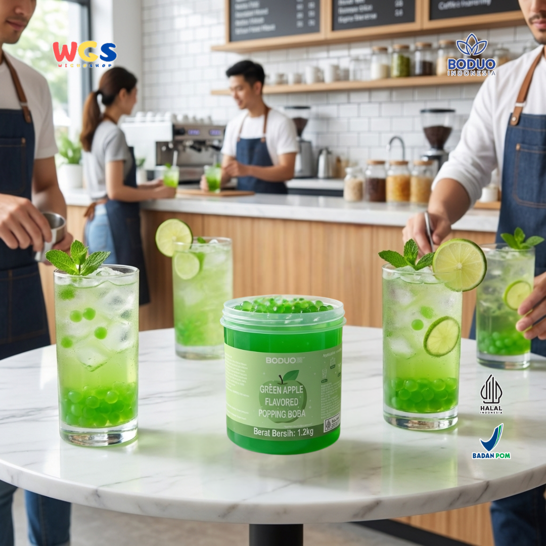 BODUO Green Apple Flavored Popping Boba 1.2kg – Topping Minuman Rasa Apel