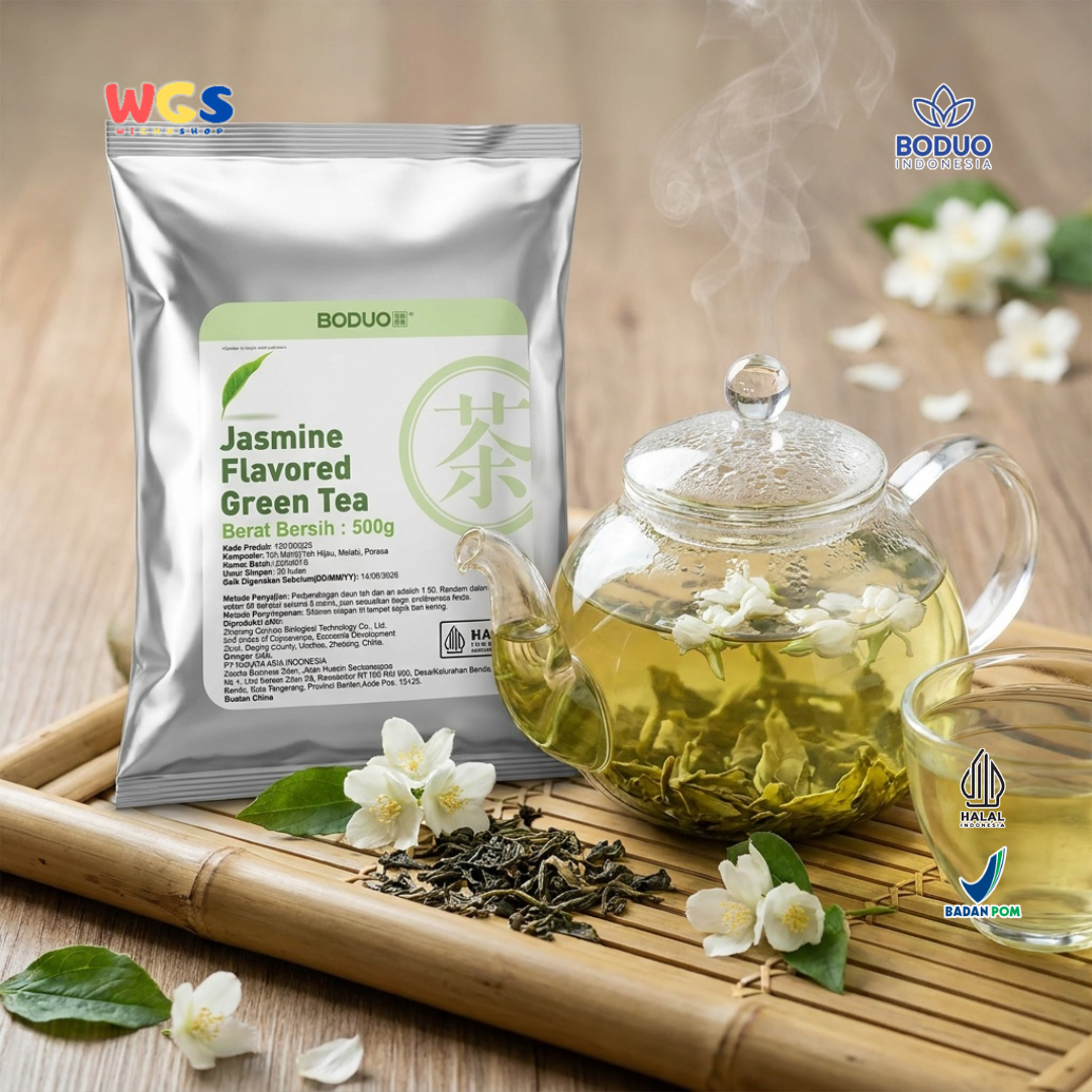BODUO Premium Jasmine Flavored Green Tea – Jasmine Green Leaf Tea 500g – Halal and BPOM