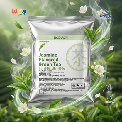 BODUO Premium Jasmine Flavored Green Tea – Jasmine Green Leaf Tea 500g – Halal and BPOM