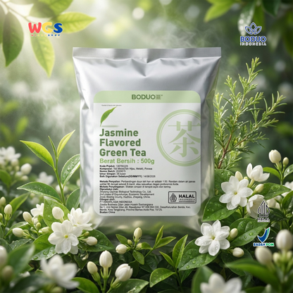 BODUO Premium Jasmine Flavored Green Tea – Jasmine Green Leaf Tea 500g – Halal and BPOM