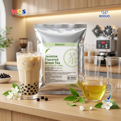 BODUO Premium Jasmine Flavored Green Tea – Jasmine Green Leaf Tea 500g – Halal and BPOM