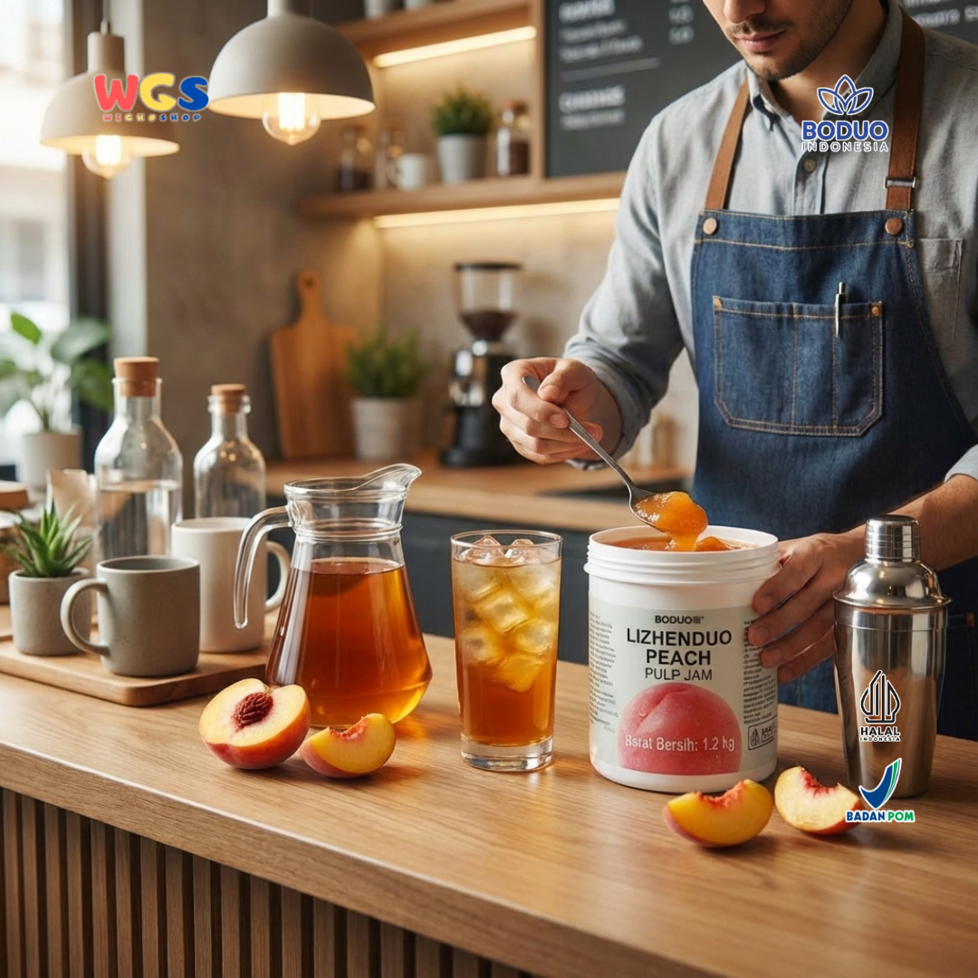 BODUO Lizhenduo Peach Pulp Jam 1.2kg – Selai Bubur Persik Premium untuk Minuman & Dessert