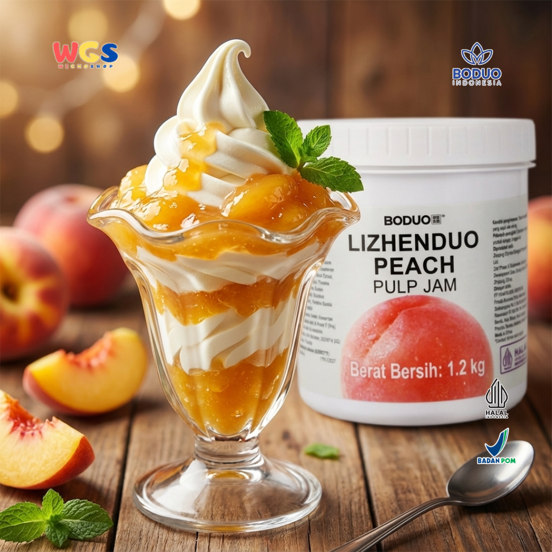 BODUO Lizhenduo Peach Pulp Jam 1.2kg – Selai Bubur Persik Premium untuk Minuman & Dessert