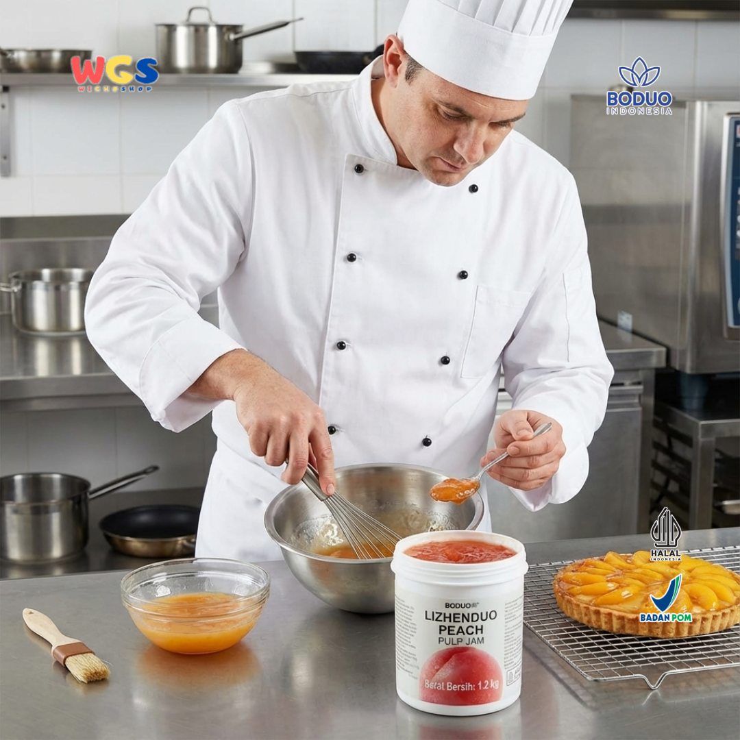 BODUO Lizhenduo Peach Pulp Jam 1.2kg – Selai Bubur Persik Premium untuk Minuman & Dessert