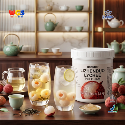 BODUO Lizhenduo Selai Pulp Leci 1.2kg - Lychee Pulp Jam Sirup Leci untuk Minuman Es Teh Soda Mocktail Dessert