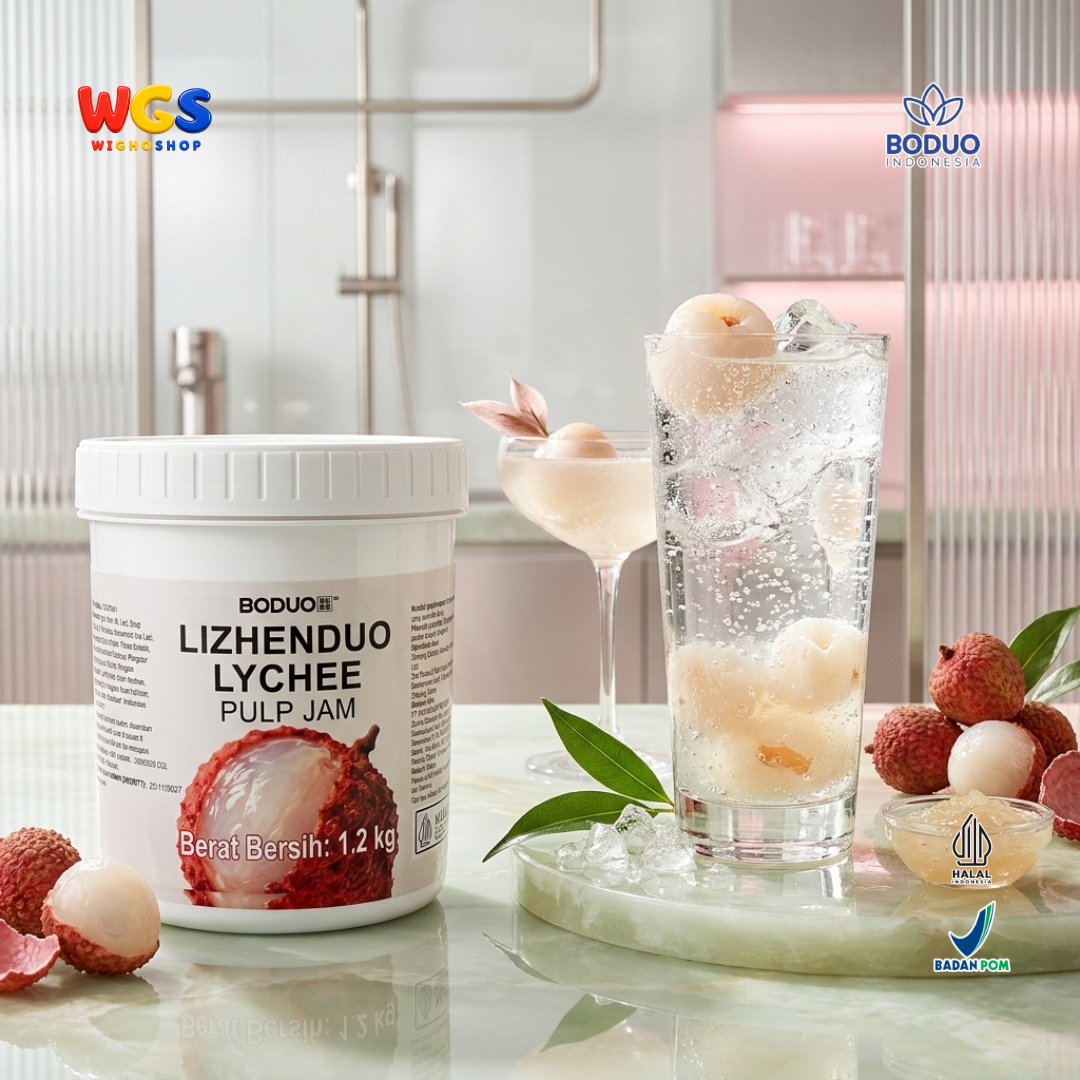 BODUO Lizhenduo Selai Pulp Leci 1.2kg - Lychee Pulp Jam Sirup Leci untuk Minuman Es Teh Soda Mocktail Dessert