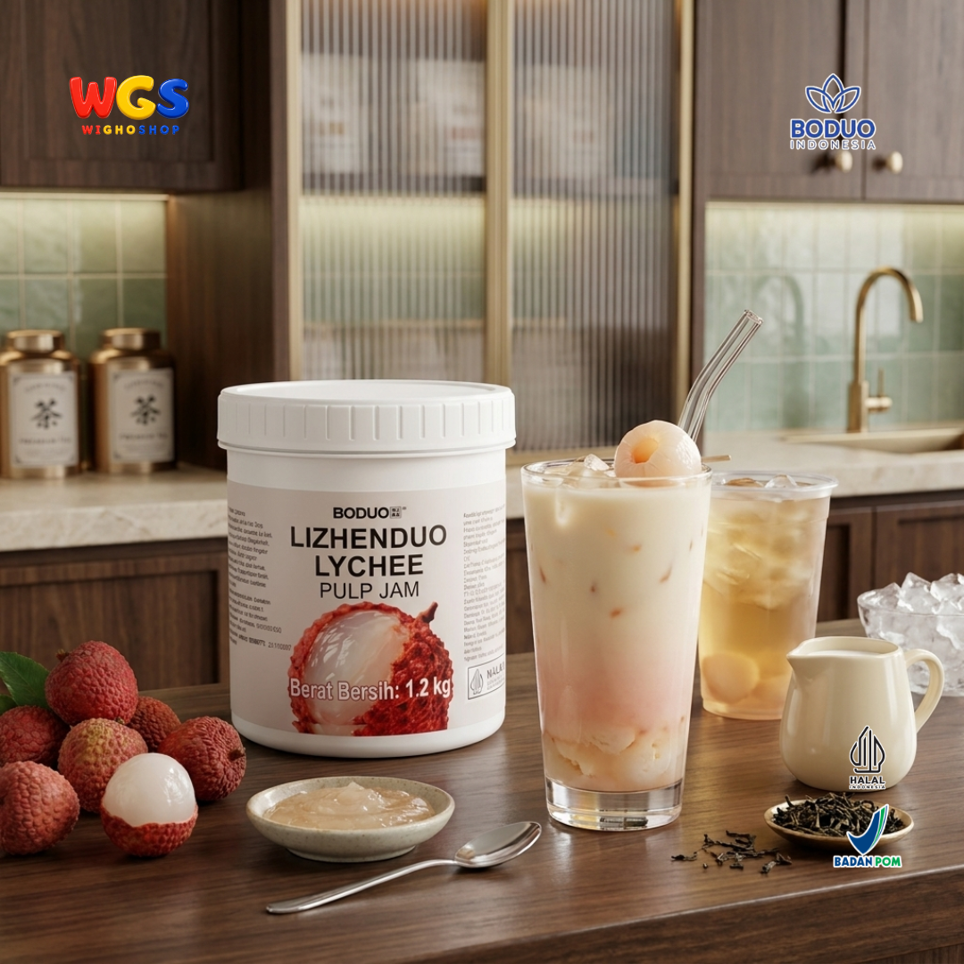 BODUO Lizhenduo Selai Pulp Leci 1.2kg - Lychee Pulp Jam Sirup Leci untuk Minuman Es Teh Soda Mocktail Dessert