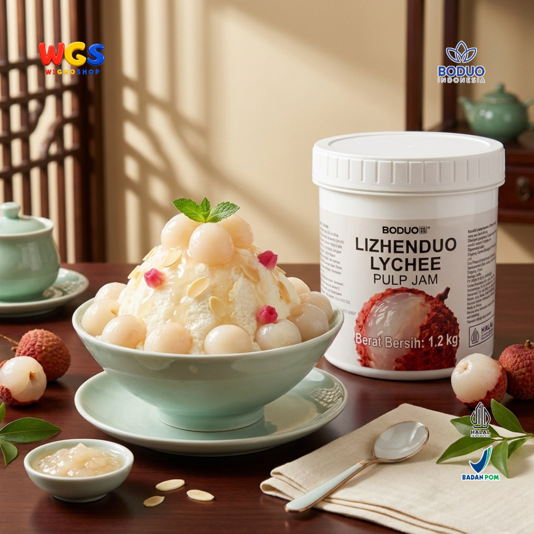 BODUO Lizhenduo Selai Pulp Leci 1.2kg - Lychee Pulp Jam Sirup Leci untuk Minuman Es Teh Soda Mocktail Dessert