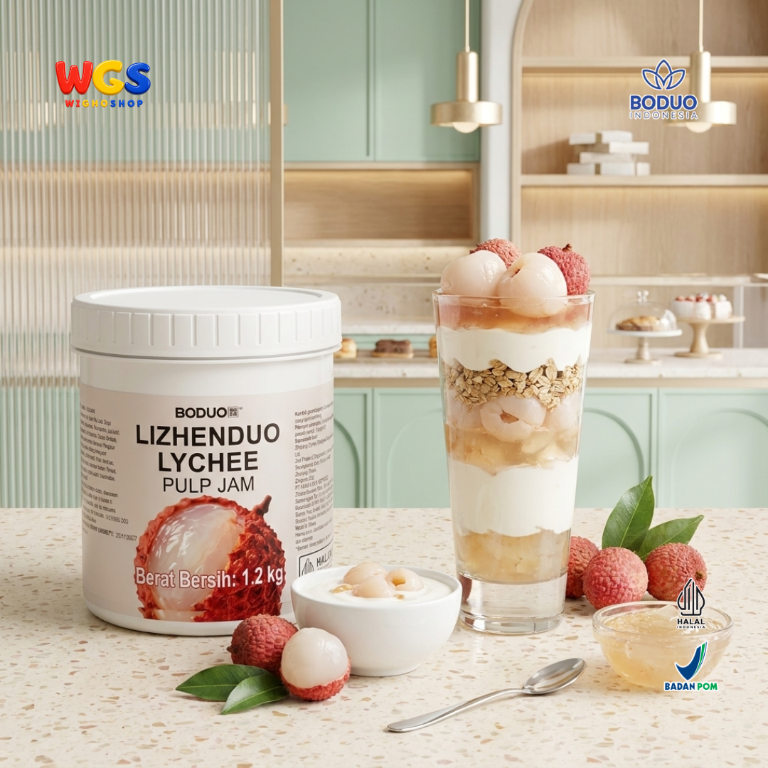 BODUO Lizhenduo Selai Pulp Leci 1.2kg - Lychee Pulp Jam Sirup Leci untuk Minuman Es Teh Soda Mocktail Dessert