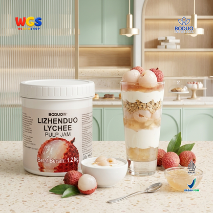 BODUO Lizhenduo Selai Pulp Leci 1.2kg - Lychee Pulp Jam Sirup Leci untuk Minuman Es Teh Soda Mocktail Dessert