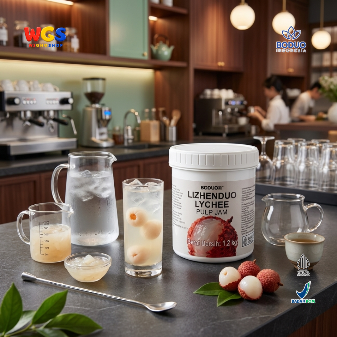 BODUO Lizhenduo Selai Pulp Leci 1.2kg - Lychee Pulp Jam Sirup Leci untuk Minuman Es Teh Soda Mocktail Dessert