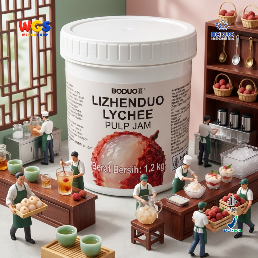 BODUO Lizhenduo Selai Pulp Leci 1.2kg - Lychee Pulp Jam Sirup Leci untuk Minuman Es Teh Soda Mocktail Dessert