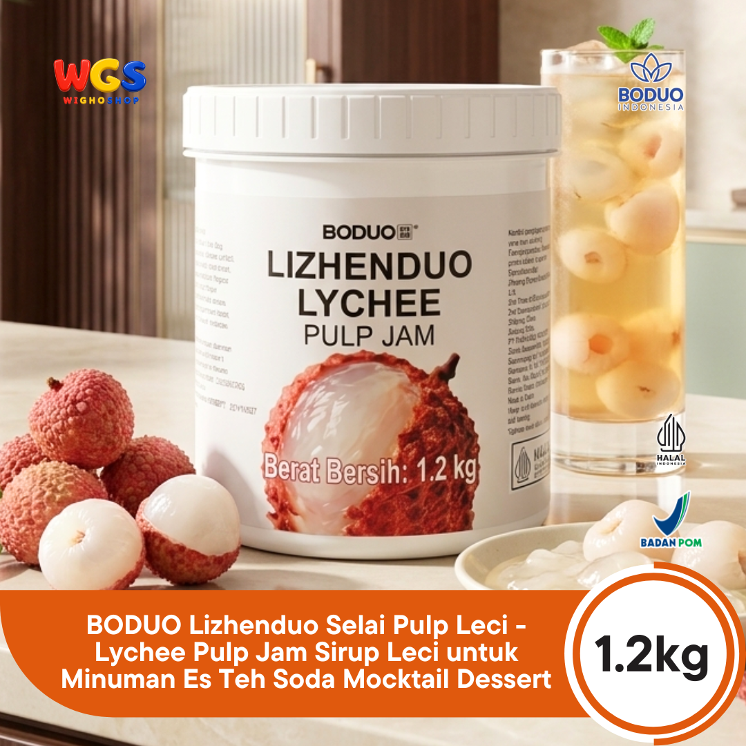 BODUO Lizhenduo Selai Pulp Leci 1.2kg - Lychee Pulp Jam Sirup Leci untuk Minuman Es Teh Soda Mocktail Dessert