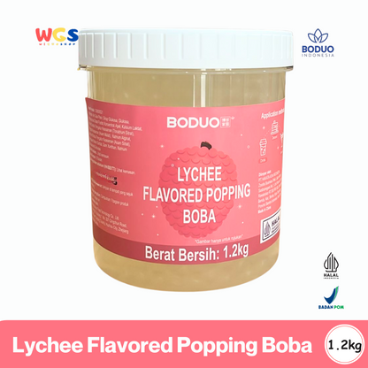 BODUO Lychee Flavored Popping Boba 1.2kg - Boba Rasa Leci Siap Pakai untuk Minuman dan Dessert