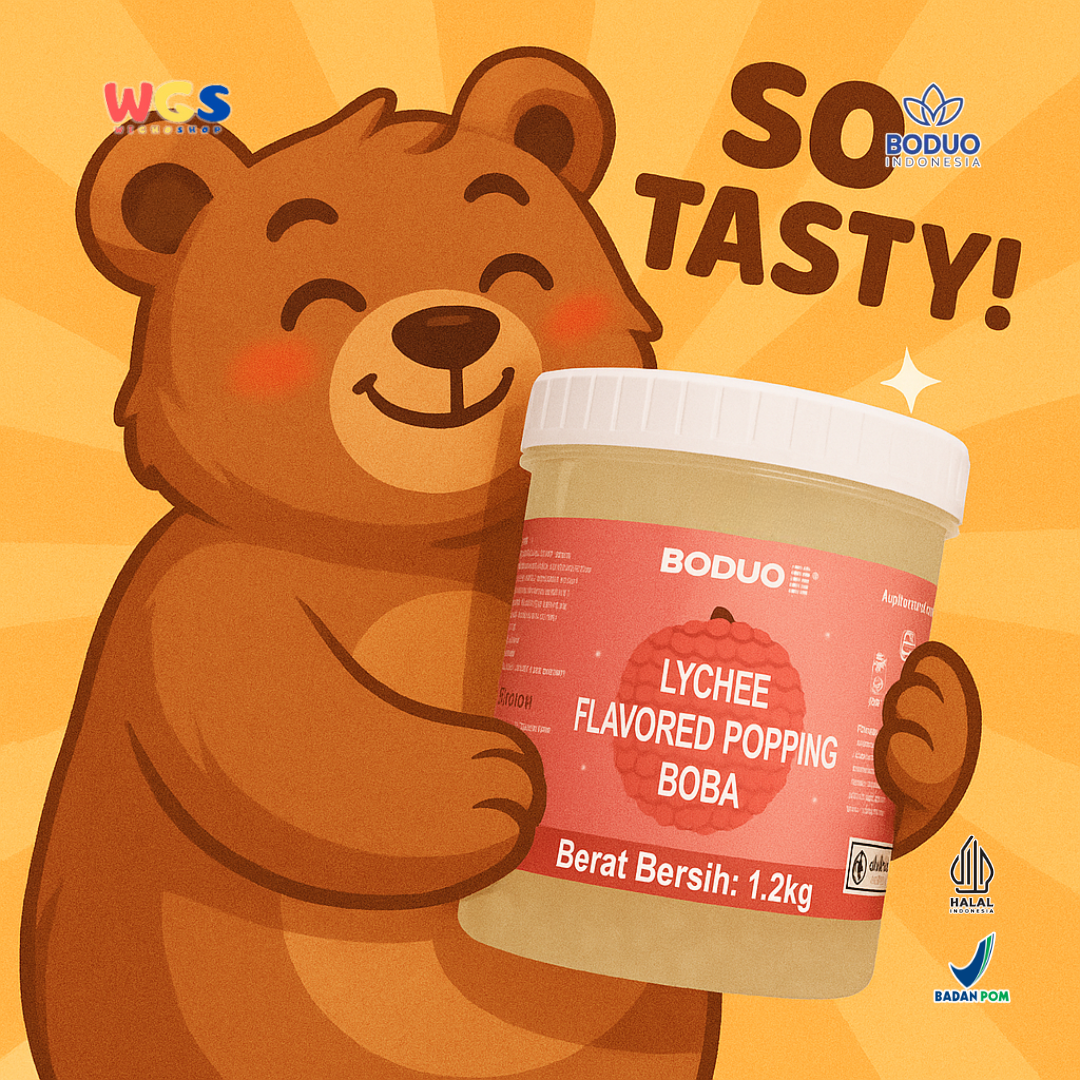 BODUO Lychee Flavored Popping Boba 1.2kg - Boba Rasa Leci Siap Pakai untuk Minuman dan Dessert