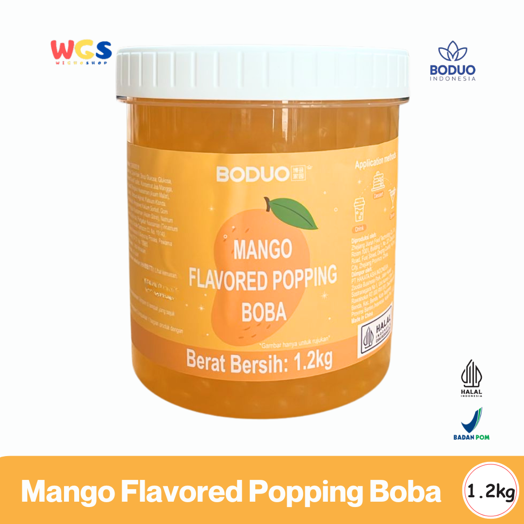 BODUO Mango Flavored Popping Boba 1.2kg - Boba Rasa Mangga Siap Pakai untuk Minuman dan Dessert