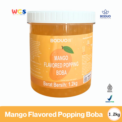 BODUO Mango Flavored Popping Boba 1.2kg - Boba Rasa Mangga Siap Pakai untuk Minuman dan Dessert