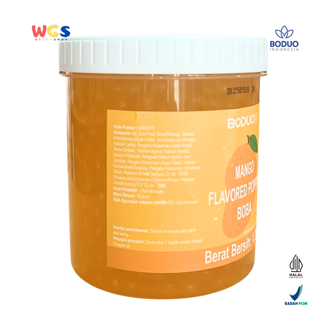 BODUO Mango Flavored Popping Boba 1.2kg - Boba Rasa Mangga Siap Pakai untuk Minuman dan Dessert