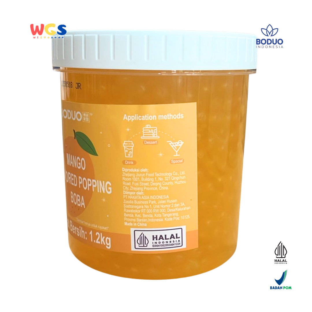 BODUO Mango Flavored Popping Boba 1.2kg - Boba Rasa Mangga Siap Pakai untuk Minuman dan Dessert