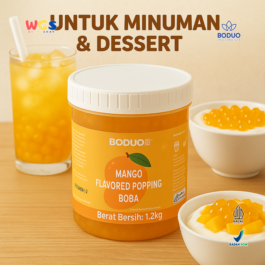 BODUO Mango Flavored Popping Boba 1.2kg - Boba Rasa Mangga Siap Pakai untuk Minuman dan Dessert