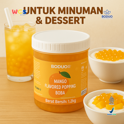 BODUO Mango Flavored Popping Boba 1.2kg - Boba Rasa Mangga Siap Pakai untuk Minuman dan Dessert