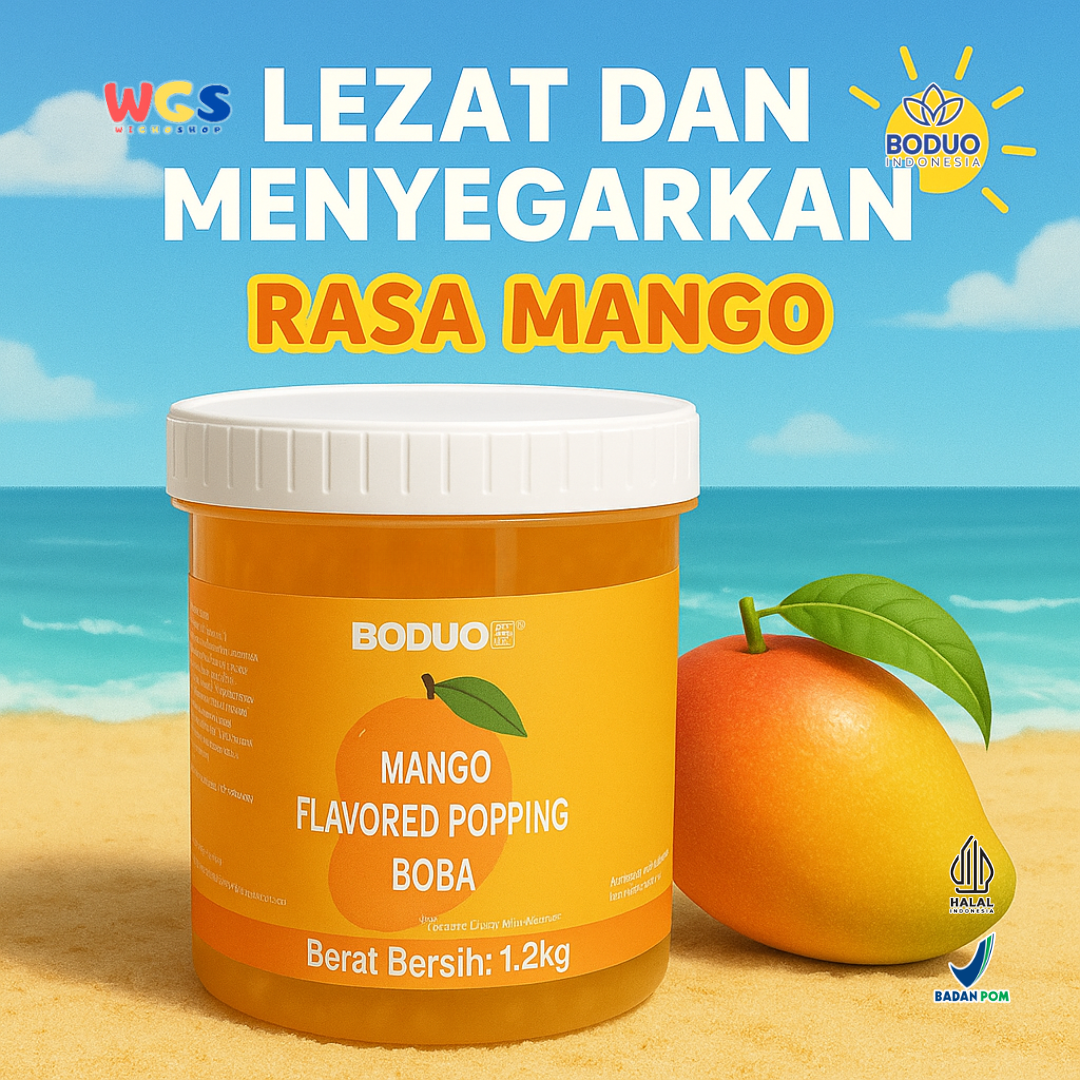 BODUO Mango Flavored Popping Boba 1.2kg - Boba Rasa Mangga Siap Pakai untuk Minuman dan Dessert