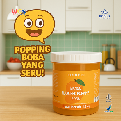 BODUO Mango Flavored Popping Boba 1.2kg - Boba Rasa Mangga Siap Pakai untuk Minuman dan Dessert