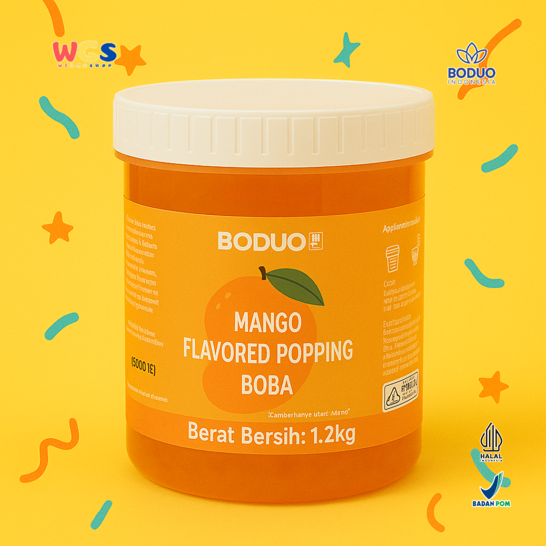 BODUO Mango Flavored Popping Boba 1.2kg - Boba Rasa Mangga Siap Pakai untuk Minuman dan Dessert