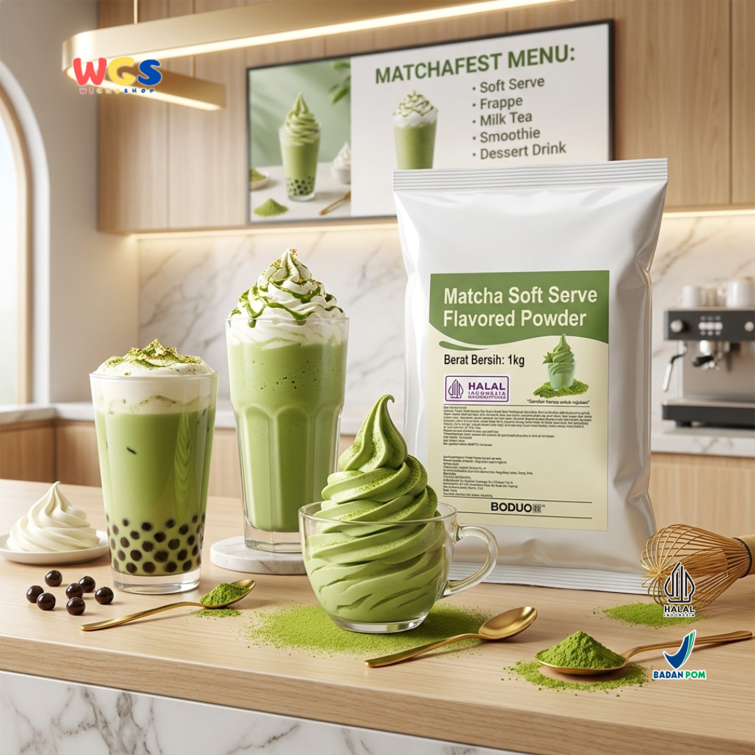 BODUO Matcha Soft Serve Ice Cream Powder 1kg - Bubuk Es Krim Matcha Green Tea