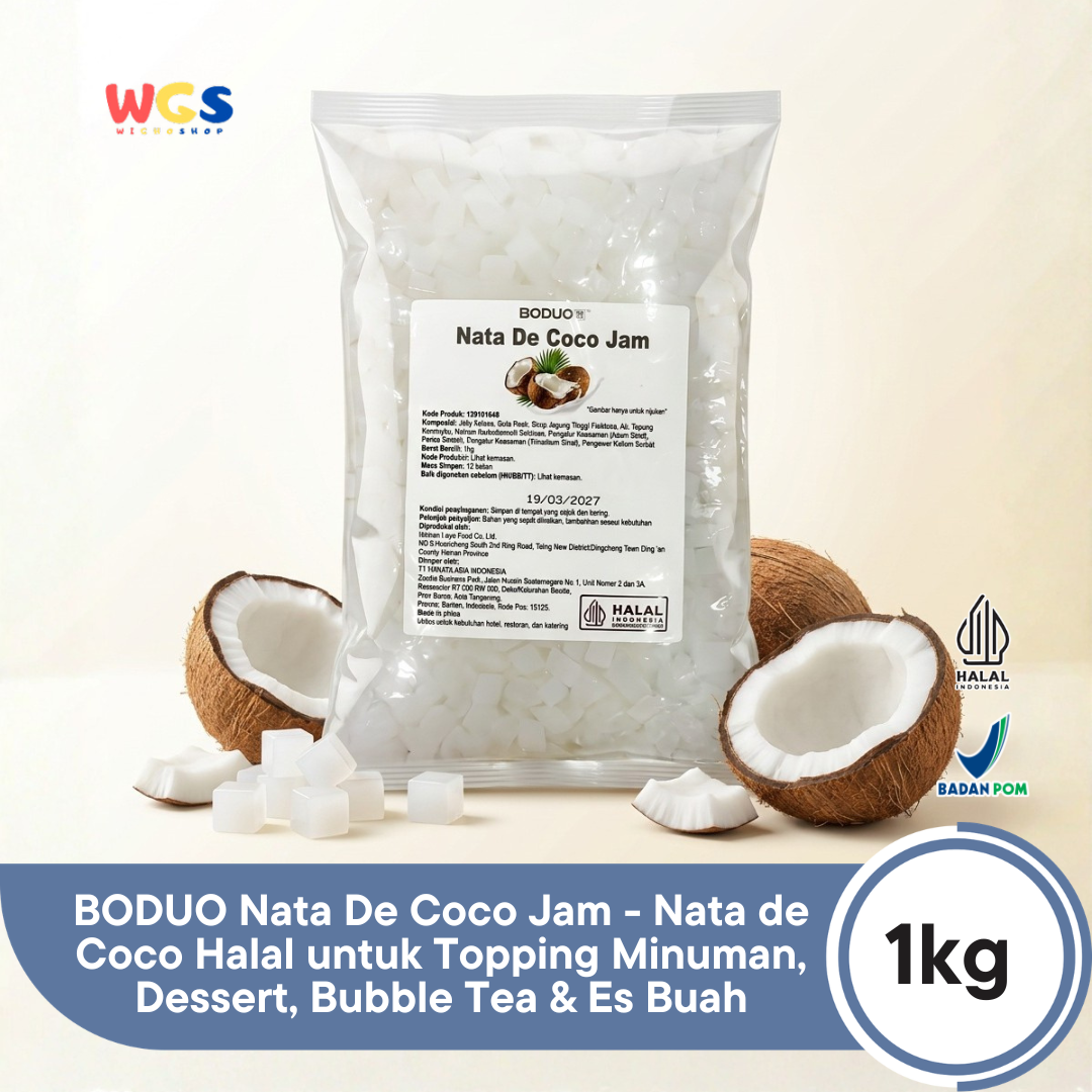 BODUO Nata De Coco Jam 1kg - Nata de Coco Halal untuk Topping Minuman, Dessert, Bubble Tea & Es Buah