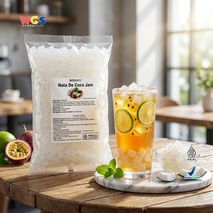 BODUO Nata De Coco Jam 1kg - Nata de Coco Halal untuk Topping Minuman, Dessert, Bubble Tea & Es Buah