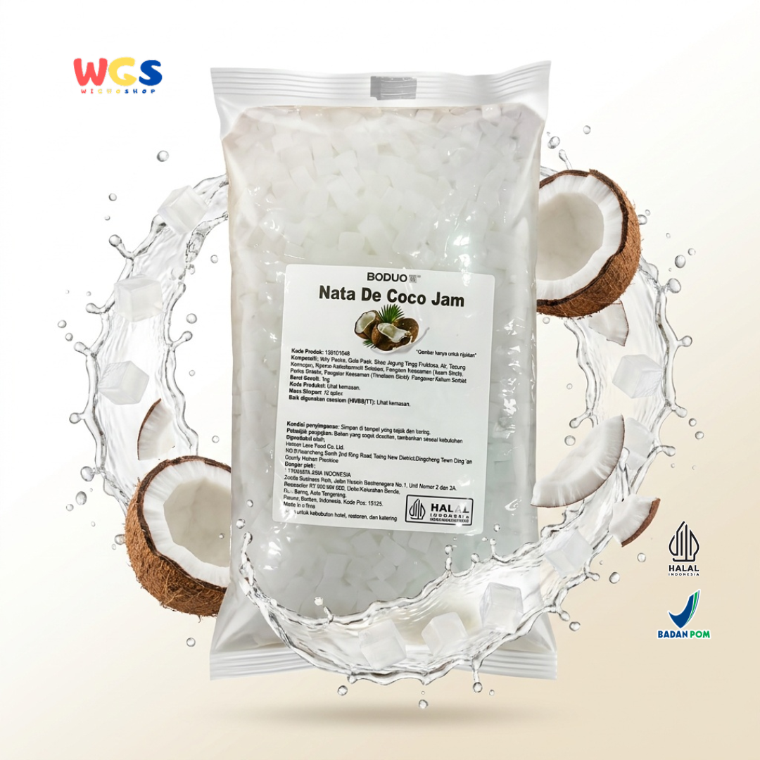 BODUO Nata De Coco Jam 1kg - Nata de Coco Halal untuk Topping Minuman, Dessert, Bubble Tea & Es Buah