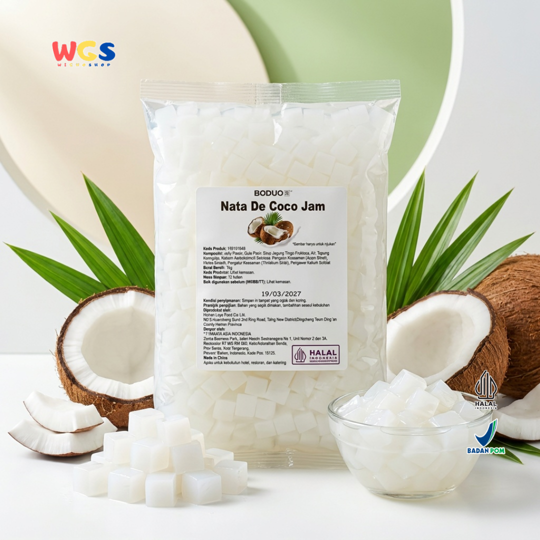 BODUO Nata De Coco Jam 1kg - Nata de Coco Halal untuk Topping Minuman, Dessert, Bubble Tea & Es Buah