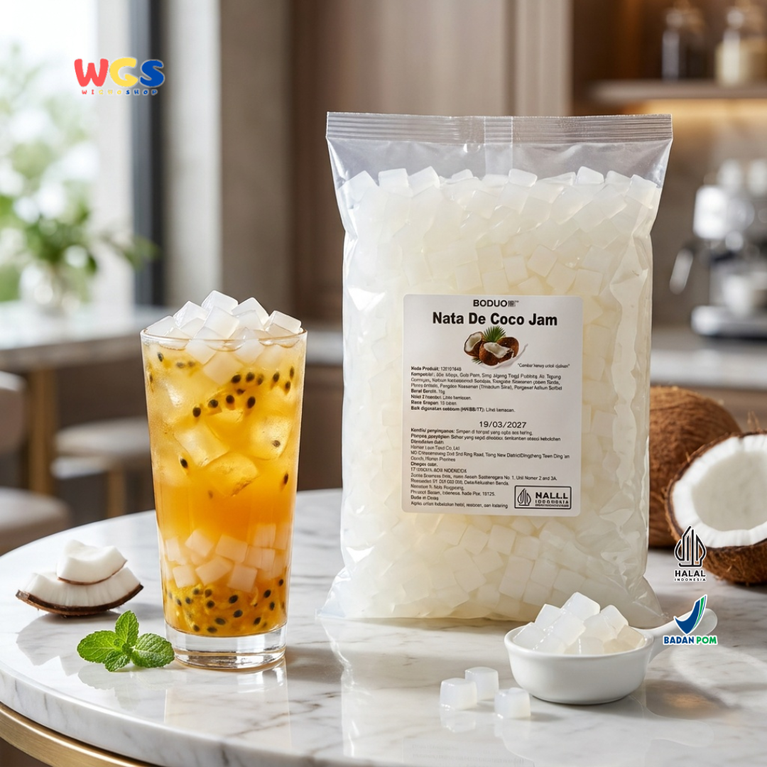 BODUO Nata De Coco Jam 1kg - Nata de Coco Halal untuk Topping Minuman, Dessert, Bubble Tea & Es Buah