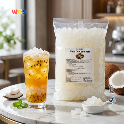 BODUO Nata De Coco Jam 1kg - Nata de Coco Halal untuk Topping Minuman, Dessert, Bubble Tea & Es Buah