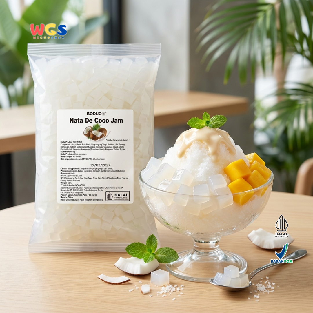 BODUO Nata De Coco Jam 1kg - Nata de Coco Halal untuk Topping Minuman, Dessert, Bubble Tea & Es Buah