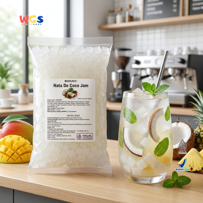 BODUO Nata De Coco Jam 1kg - Nata de Coco Halal untuk Topping Minuman, Dessert, Bubble Tea & Es Buah