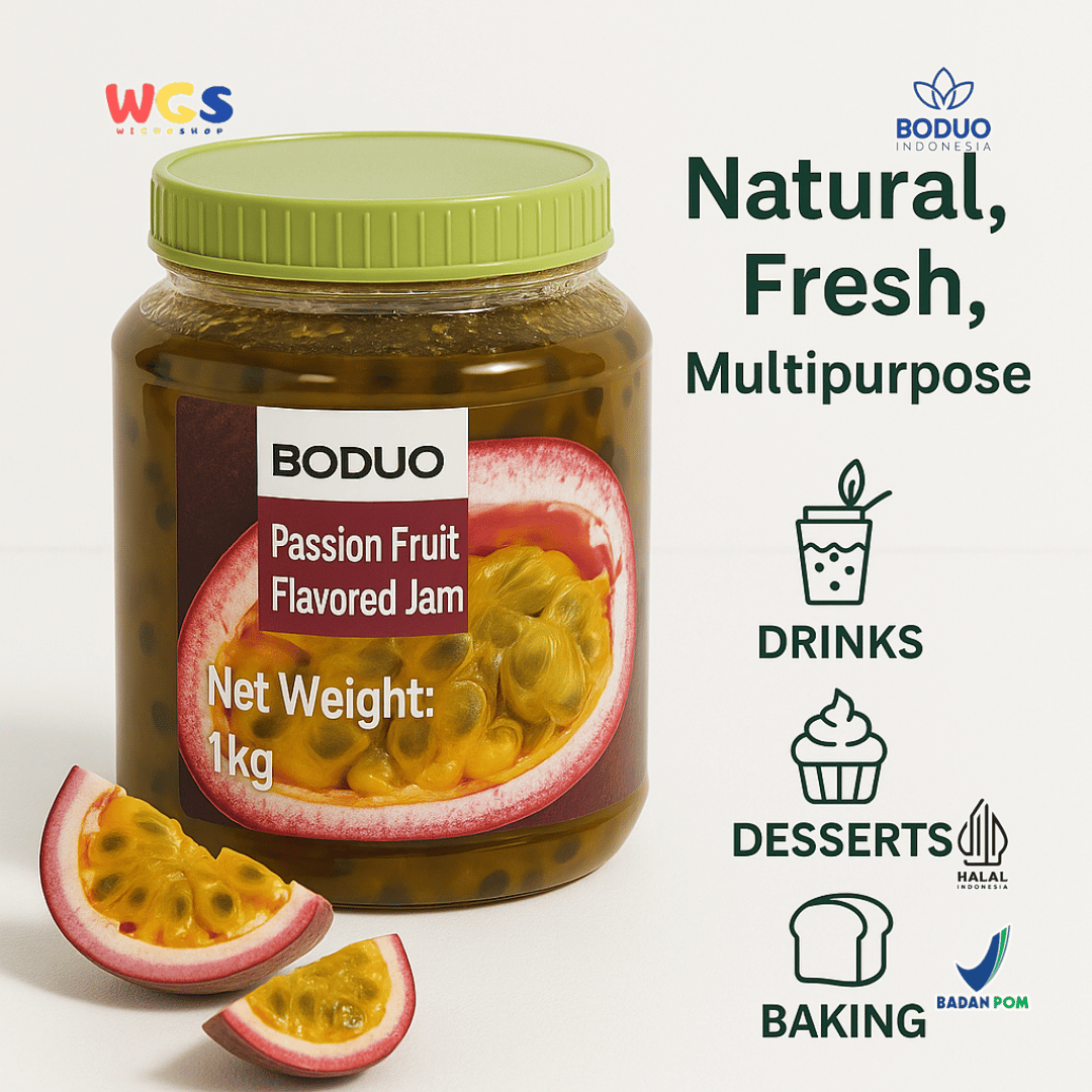 BODUO Passion Fruit Flavored Jam 1kg – Selai Buah Markisa Asli, Segar & Serbaguna