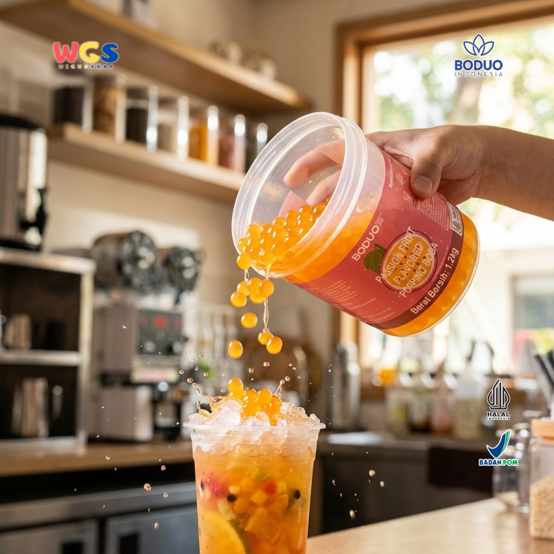 BODUO Passion Fruit Flavored Popping Boba 1.2kg – Topping Minuman dan Dessert Premium