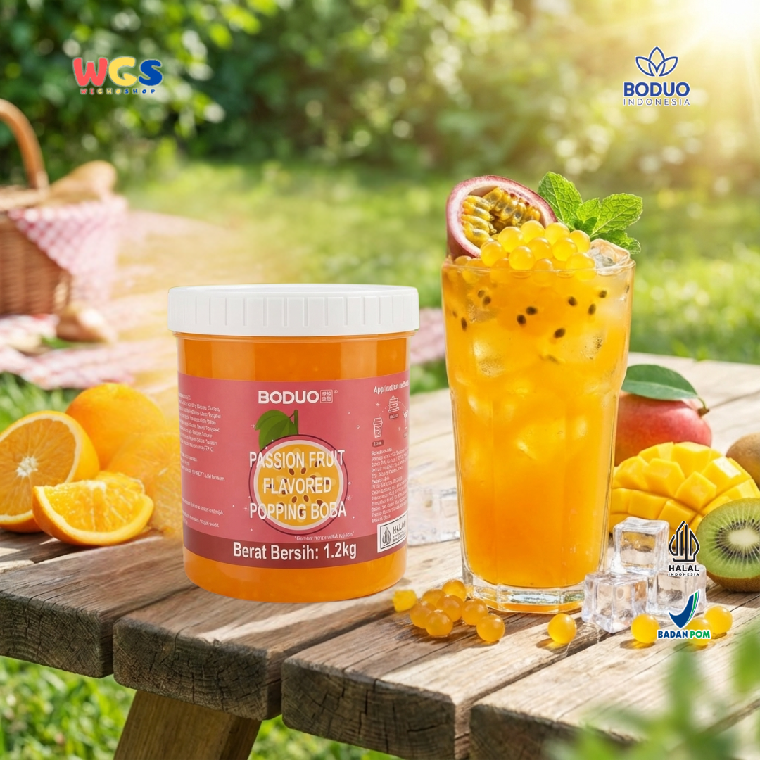 BODUO Passion Fruit Flavored Popping Boba 1.2kg – Topping Minuman dan Dessert Premium