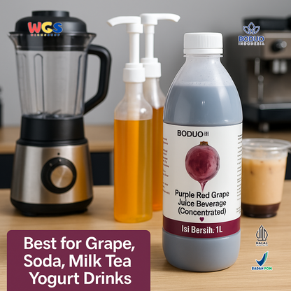 BODUO Purple Red Grape Juice Syrup 1L - Sirup Anggur Merah Ungu Pekat untuk Minuman Segar