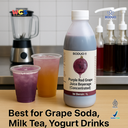 BODUO Purple Red Grape Juice Syrup 1L - Sirup Anggur Merah Ungu Pekat untuk Minuman Segar