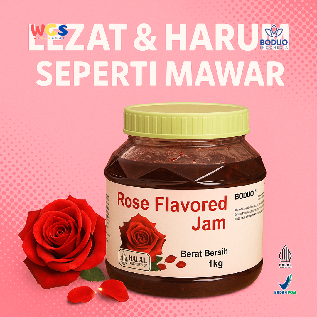 BODUO Rose Flavored Jam 1kg - Selai Mawar Aromatik Premium untuk Minuman, Dessert & Bakery