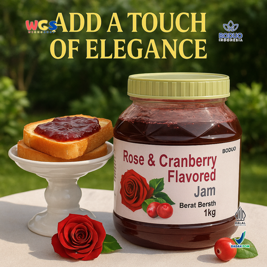 BODUO Rose & Cranberry Flavored Jam 1kg - Selai Mawar & Cranberry Premium untuk Minuman dan Dessert