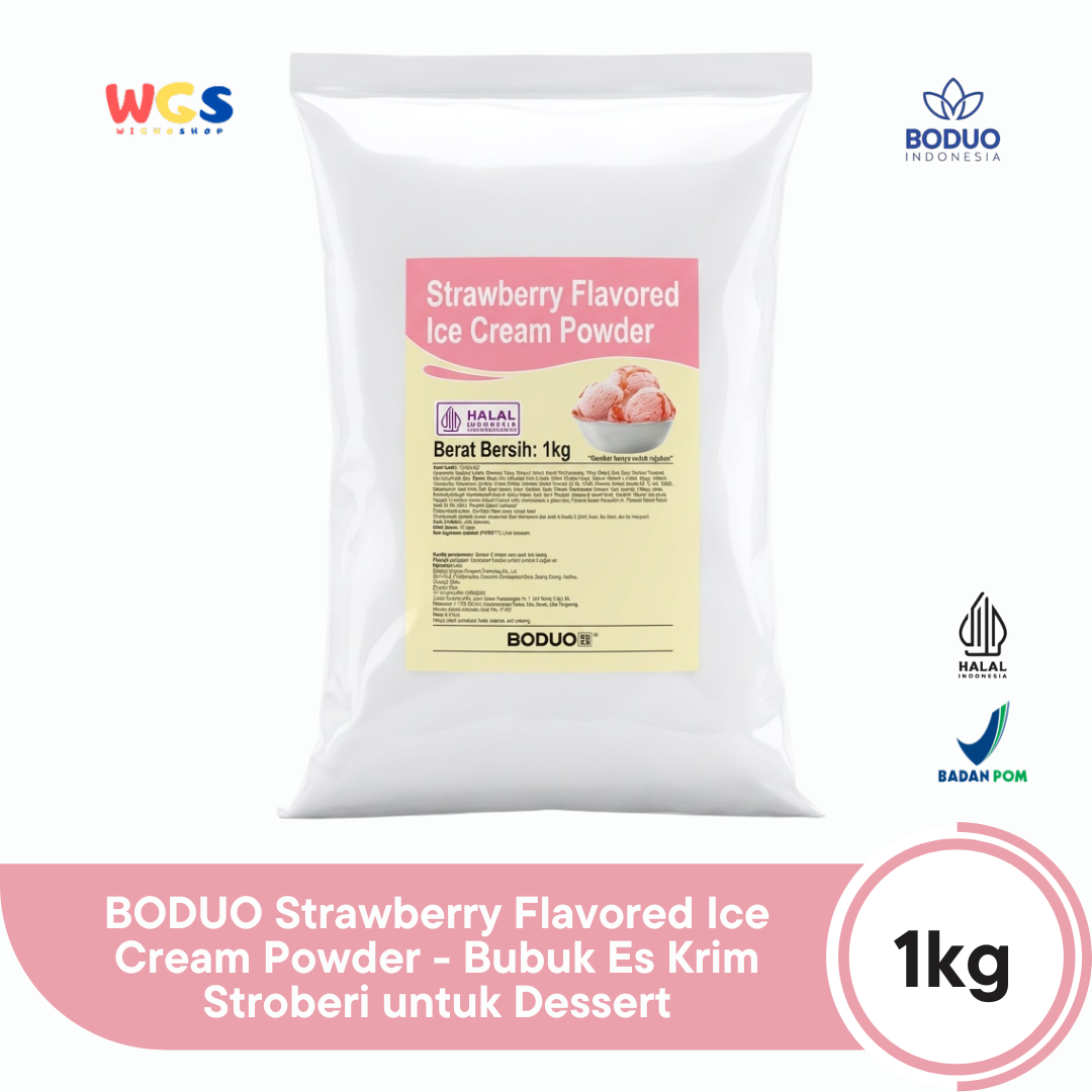 BODUO Strawberry Flavored Ice Cream Powder 1kg - Bubuk Es Krim Stroberi untuk Dessert