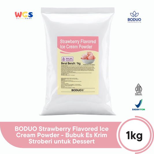 BODUO Strawberry Flavored Ice Cream Powder 1kg - Bubuk Es Krim Stroberi untuk Dessert