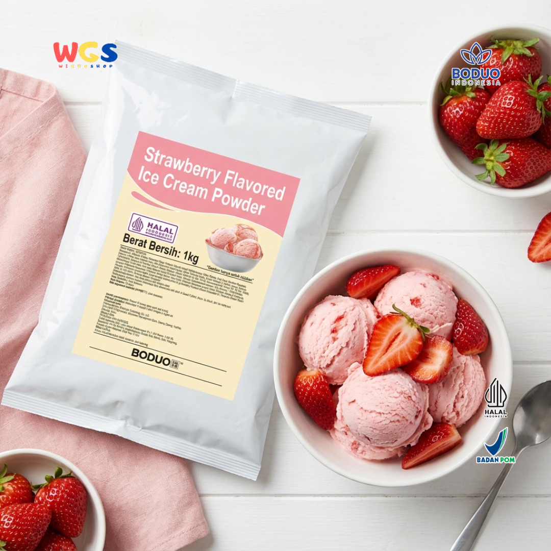 BODUO Strawberry Flavored Ice Cream Powder 1kg - Bubuk Es Krim Stroberi untuk Dessert