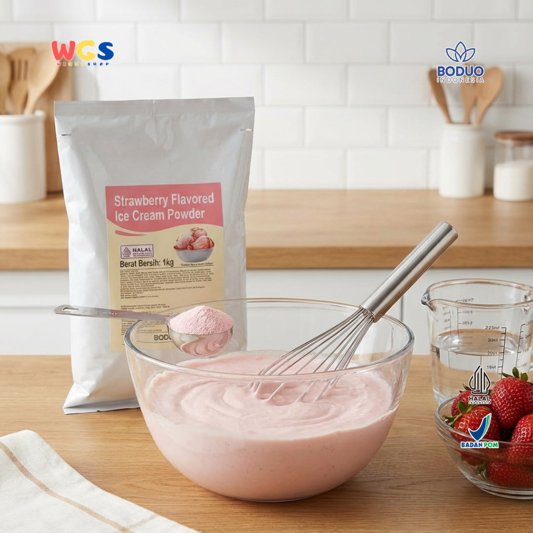 BODUO Strawberry Flavored Ice Cream Powder 1kg - Bubuk Es Krim Stroberi untuk Dessert