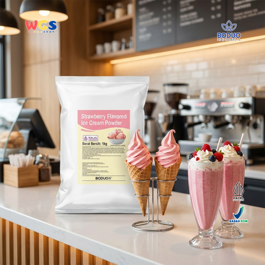BODUO Strawberry Flavored Ice Cream Powder 1kg - Bubuk Es Krim Stroberi untuk Dessert